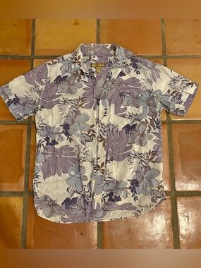 Men's Caribbean Joe Short-Sleeve Floral Button-Down Shirt - Lavender/White